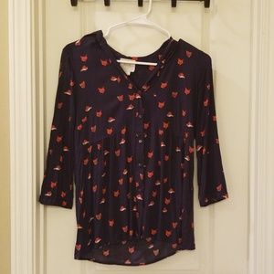 Anthropology Maeve Woodland Navy Fox Blouse